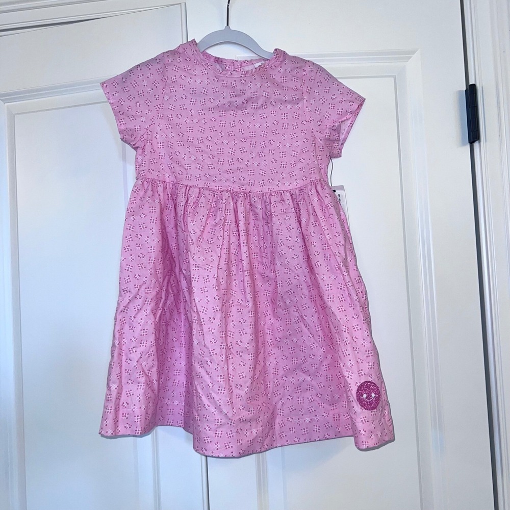 Smiling Button Girls Pink XOXO Tic-Tac-Toe Cotton Dress Size 7 Made in USA NWT